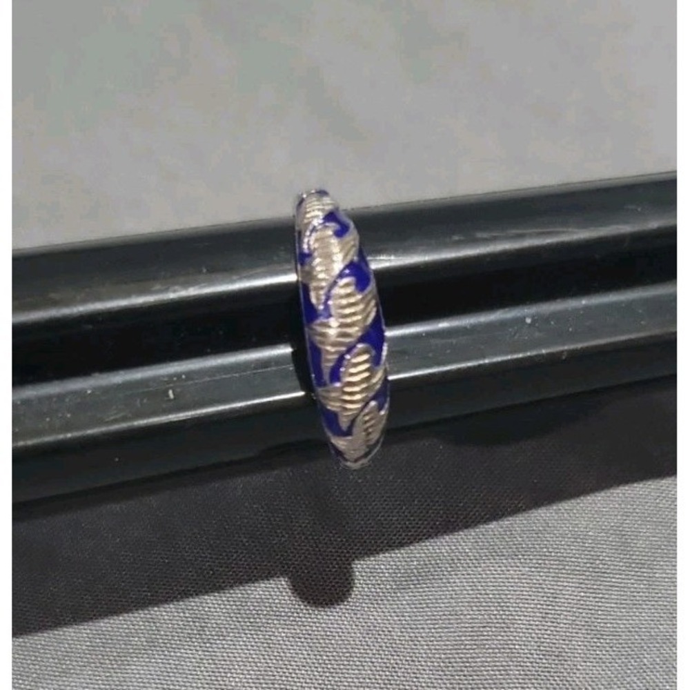 VINTAGE CHINESE EXPORT STERLING SILVER ENAMEL CLOISONNE BLUE BAND RING SIZE 7.5 - Picture 7 of 11